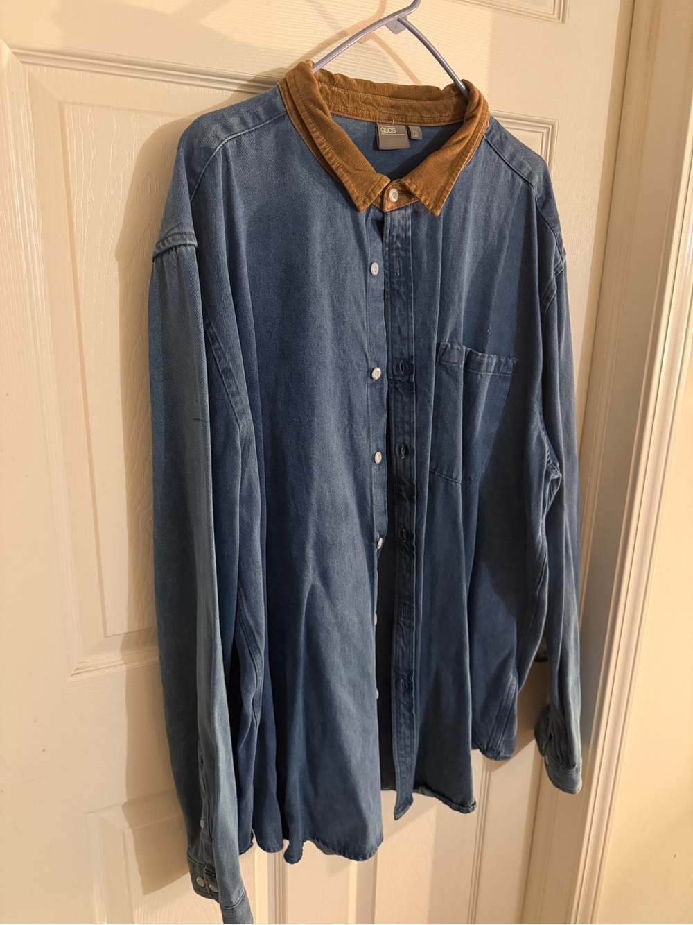 ASOS Blue Denim Shirt Jacket with Brown Collar